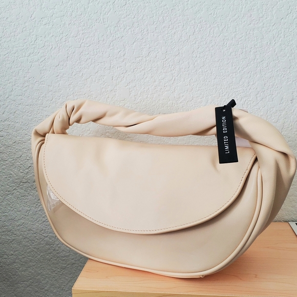 Mango Handbags - Mango Faux Leather Flap Baguette Crescent Handbag Purse NWT Cream Y2K